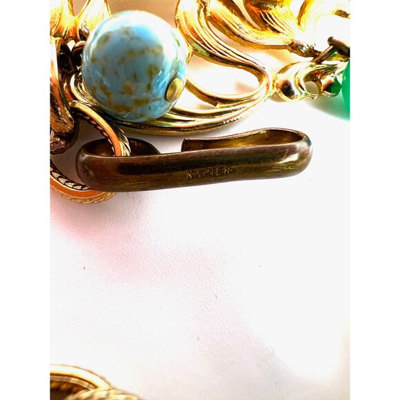 Vintage Napier cabochon gold tone and stone chain belt - Picture 7 of 12